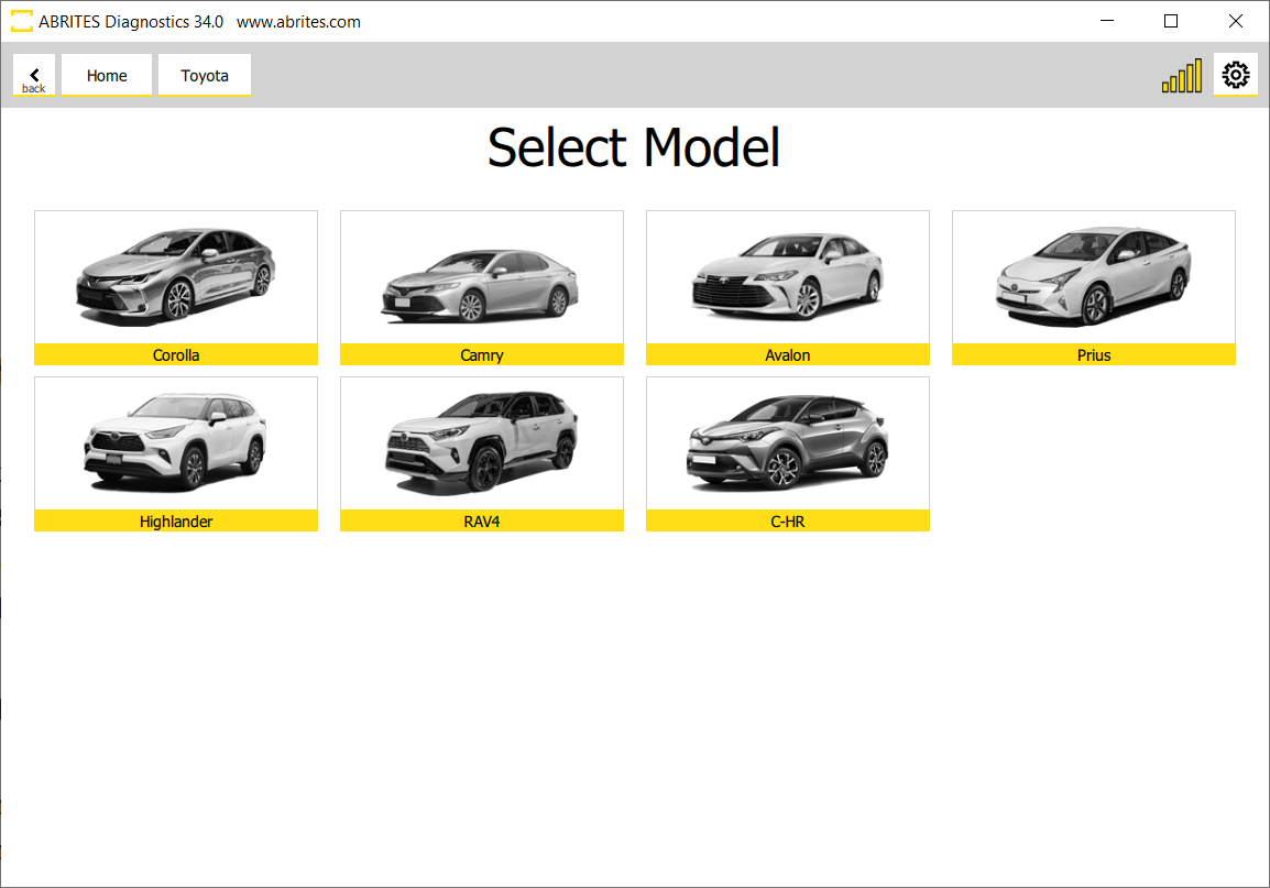 Toyota Model Selection