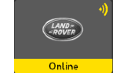 A yellow and black sign that says Land Rover Online. Description generated by AI