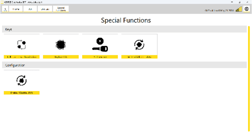 Two icons with yellow labels below them showing a key with the text “Add new key" and a microchip with circular arrows with the text "Write initialization data." Description generated by AI