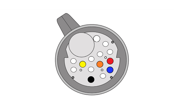 A drawing of a tube with a red, yellow, and blue circle inside. AI generated content